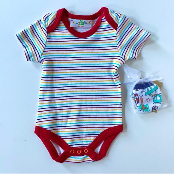 🆕 NWT Lily & Jack Striped Bodysuit & Mittens - Picture 1 of 6